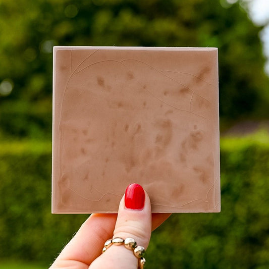 Mooie mushroom gekleurde tegel in de hand in de lucht. Voor jou personaliseren wij deze met liefde